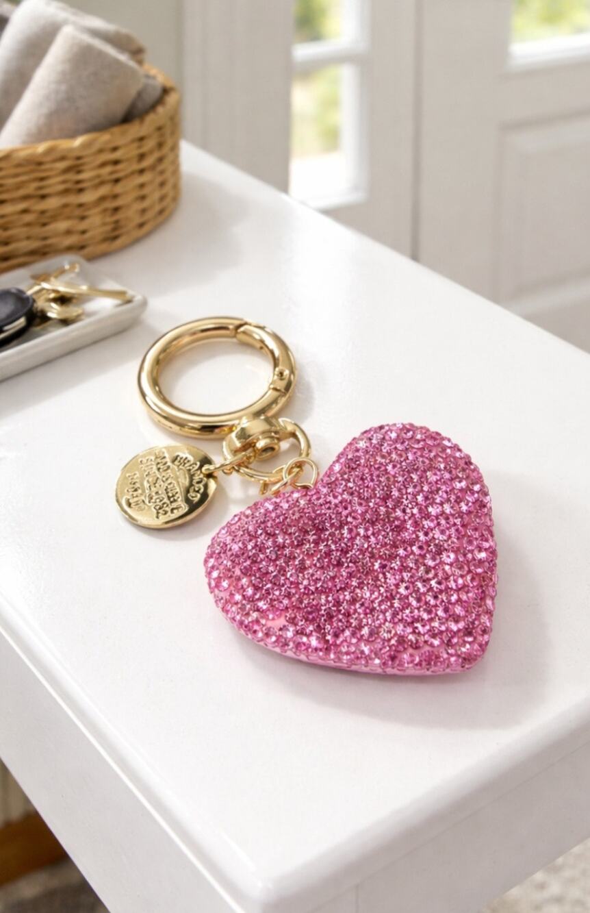Pink Rhinestone Heart Bag Charm Key Chain New